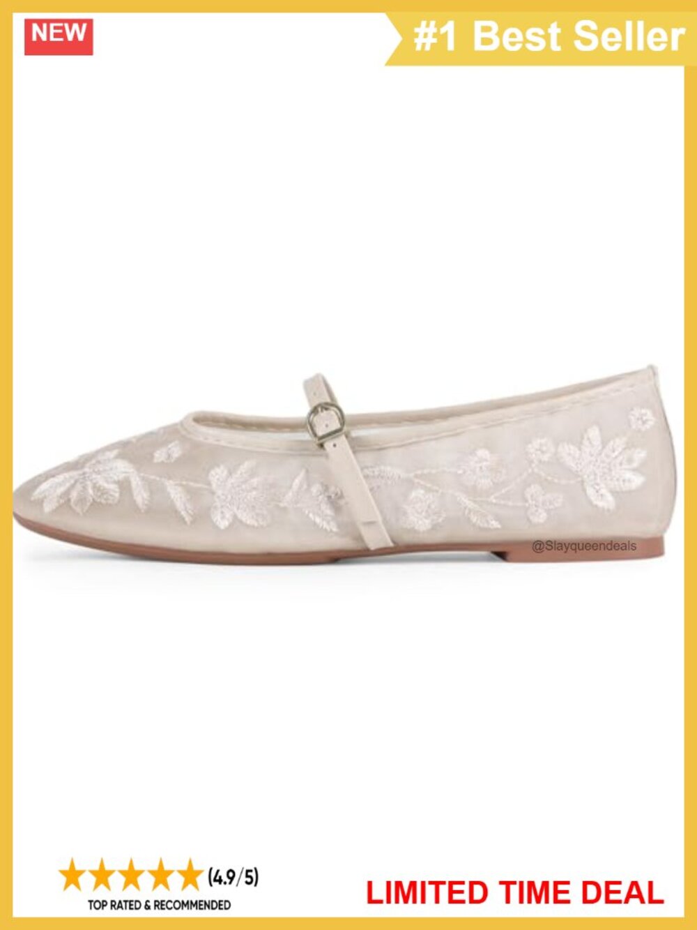 Mesh Ballet Flats Embroidered Floral Round Toe Mary Jane